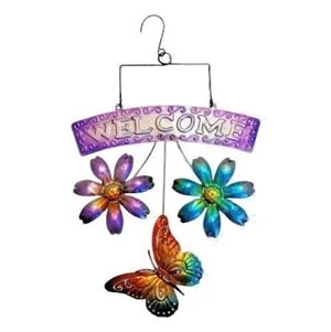 True Living Outdoors Metal "Welcome" Hanging Decor Multicolored Flower Butterfly